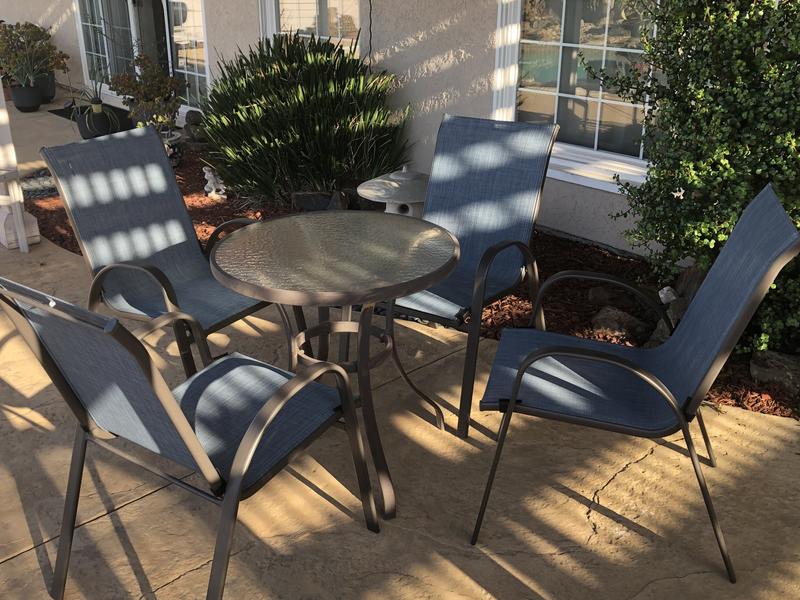 StyleWell Stackable Steel Sling Outdoor Dining Chair in Denim Blue
