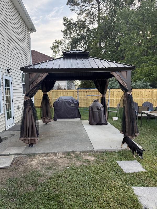 KOZYARD Caesar 12 ft. x 16 ft. Dark Brown Double Roof Permanent