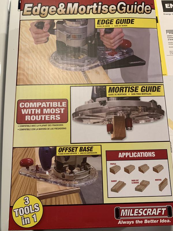 Milescraft 1224 Edge & Mortise Guide - Universele routergids voor rechte of cilindrische randen - Ingebouwde insteekgids - Bonus Offset Base