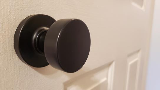 Kwikset Pismo Interior Passage Door Knob, Handle for Closet and Hallway Doors, Non-Locking Doorknob, Satin Brass, Round, Microban Protection