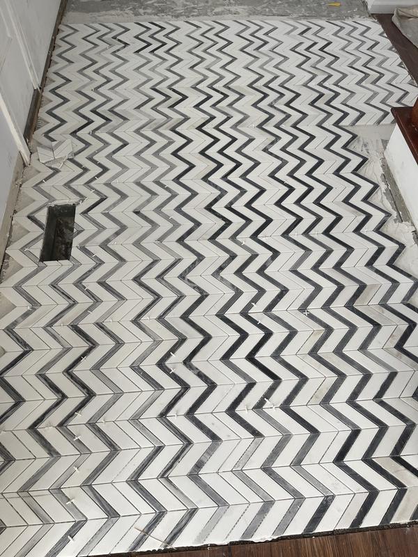 Glacier Edge White and Gray 9.875 in. x 11.25 in. Chevron Honed Marble Floor and Wall Mosaic Tile (0.771 sq. ft./Each) Glacier Edge White and Gray 9.875 in. x 11.25 in. Chevron Honed Marble Floor and Wall Mosaic Tile (0.771 sq. ft./Each)