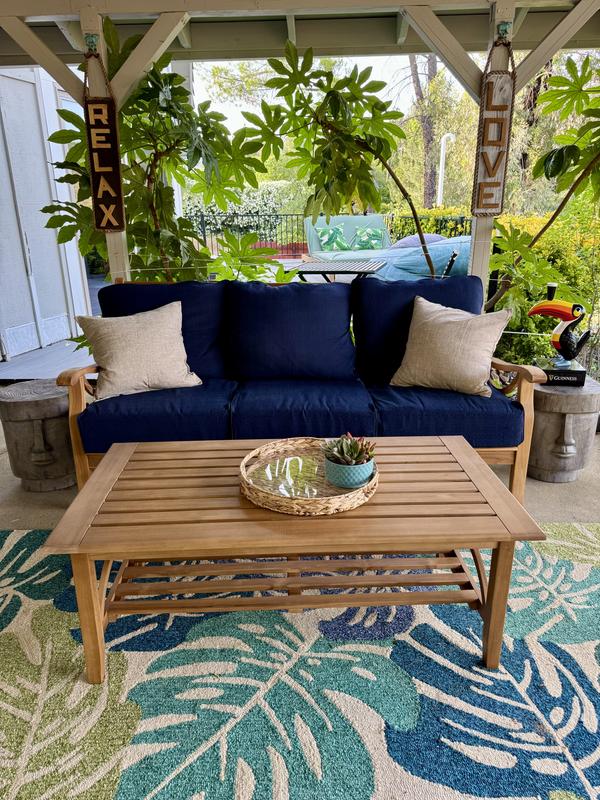 Cambridge Casual Kinsley Teak Wood Outdoor Loveseat with Navy