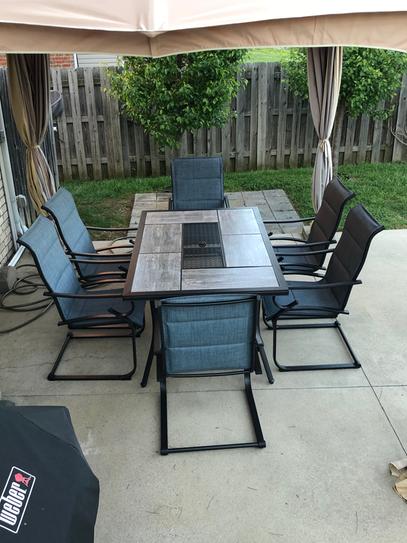 Hampton Bay Crestridge 7 Piece Steel Padded Sling Outdoor Patio Dining Set in Putty Taupe FCS60610R ST The Home Depot