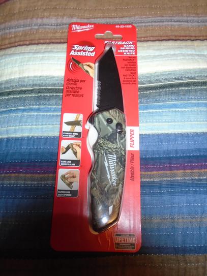 Milwaukee 3 in. Hardline D2 Steel Serrated Blade Pocket Folding Knife& FASTBACK Camo Stainless Steel Spring Assisted Folding Knife