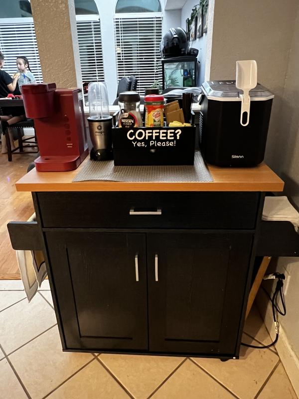 HODEDAH Black-Beech Kitchen Island with Spice Rack and Towel