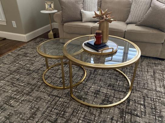 Reviews for Home Decorators Collection Cheval 2-Piece 30 in. Gold/Glass  Medium Round Glass Coffee Table Set with Nesting Tables