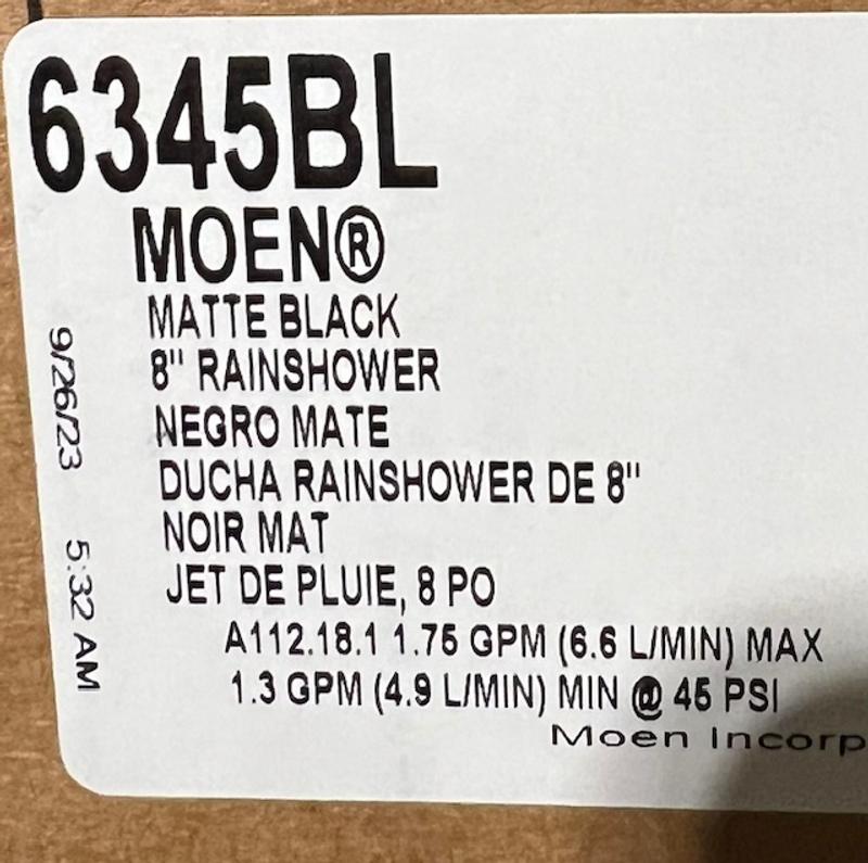 Moen 6345BL 8-Inch Fixed Rainshower Showerhead – Matte Black, 2.5 GPM, Limited Lifetime Warranty