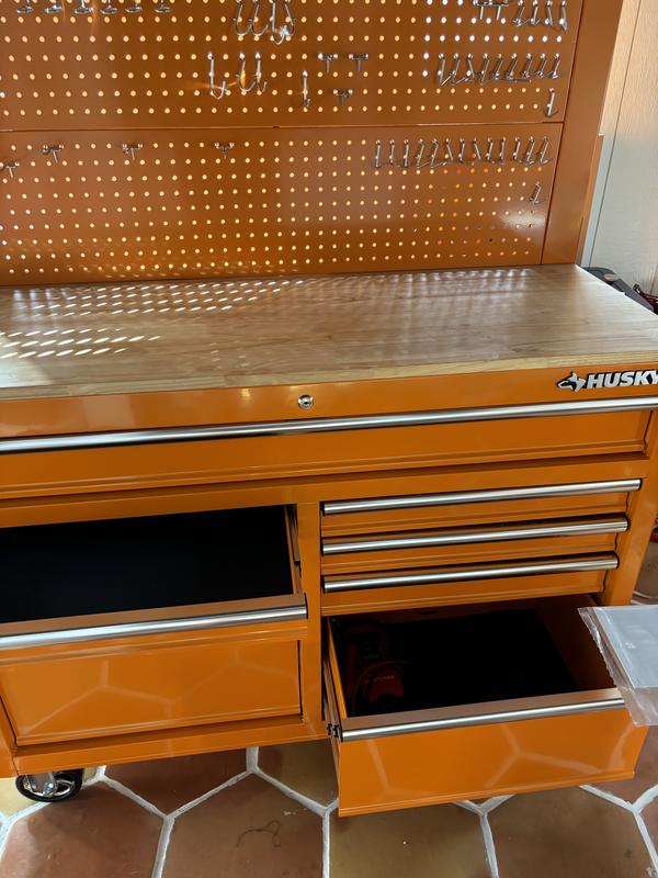Husky 46 in. Orange Mobile Workbench with Wood Top and Steel