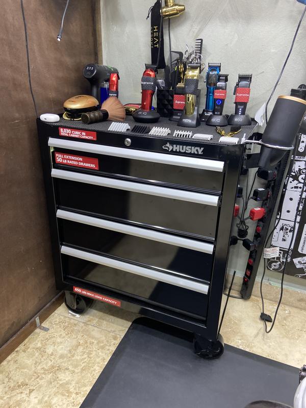Husky 26.5 in. W x 18 in. D Standard Duty 4-Drawer Rolling Tool Cabinet in Gloss Black