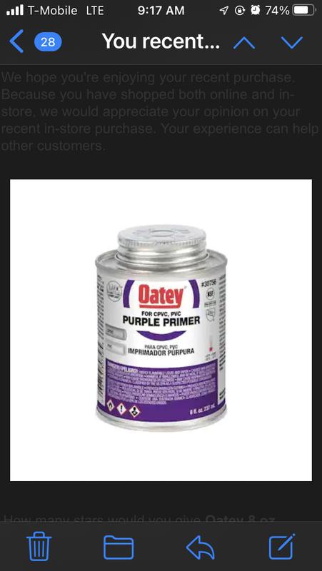 P. white mr. oat peevia（OC） Oatey 8 oz. Purple CPVC and PVC Primer and Medium Milky All