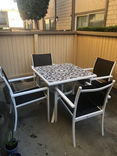 Reviews for StyleWell Marivaux Black and White 5 Piece Steel Outdoor Patio Dining Set with Tile Top Table and Black Sling Chairs Pg 2 The Home Depot