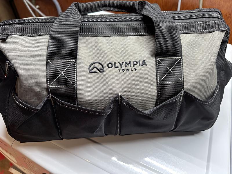 OLYMPIA 12 in. Black Weather-Resistant Wide Mouth Tool Bag