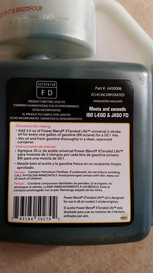 ECHO Power Blend Gold 2-Stroke Oil - 16oz Squeeze Bottle (Mixes 6 Gallons)
