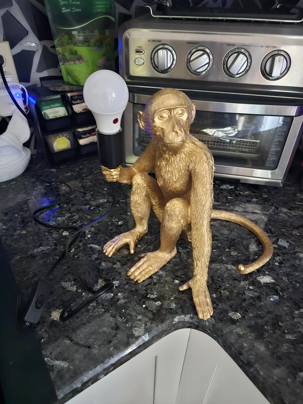 OUKANING 12.5 in. Gold Retro Decorative Desk Resin Sitting Monkey
