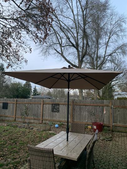 hampton bay 10 foot patio umbrella ft. x 6 ft. Aluminum with Push-Button Tilt (Chili) :  Patented auto The Home Depot Hampton Bay
