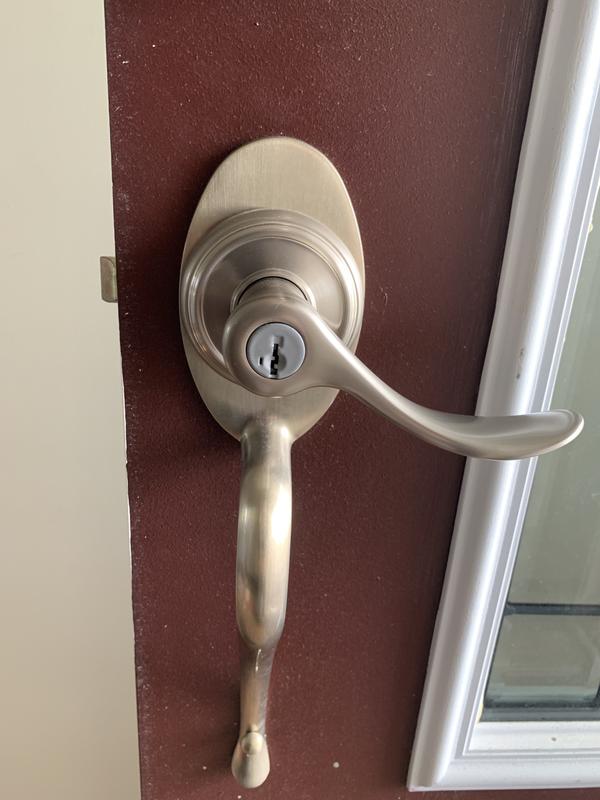 BALDWIN Prestige Series Tobin Slate Smartkey Reversible Keyed Entry Door Handle in the Door