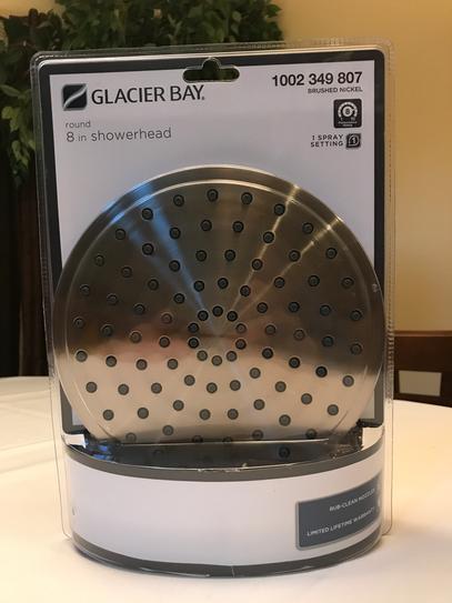 Glacier Bay Round 8in Shower Head Brushed Nickel Rub clean Nozzles 1002 349 807