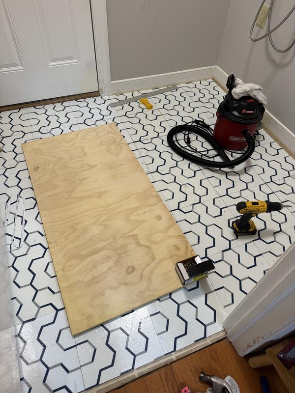 ACHIM Retro 12 in. W x 12 in. L Edge Blue/cream Peel and Stick