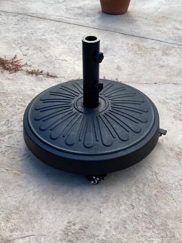 50 lbs. concrete and resin patio umbrella base in black Have a question about StyleWell 50 lbs. Concrete and Resin Patio Umbrella  Base in Black? - Pg 1