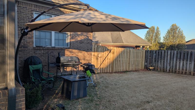 11 ft aluminum patio umbrella in cashew Outdoor with Base Aluminium Curved Cantilever Umbrella this patio cantilever umbrella has a powerful rotation + height adjustment function JEAREY 11 ft. L Outdoor