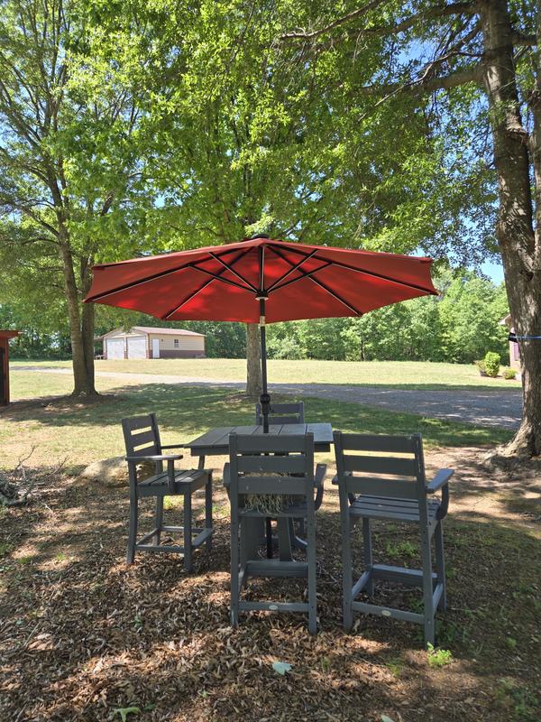 9 ft aluminum patio umbrella in chili Hampton Bay 9 ft. Aluminum Market LED Solar Auto-Tilt Patio Umbrella in  Chili Red UCA202004