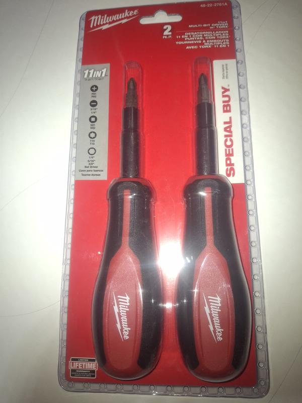 Milwaukee 11-in-1 Multi-Tip Screwdriver with Square Drive Bits (2