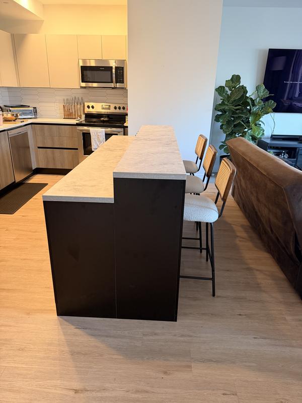 FUFU&GAGA Black Wood Marble Woodgrain Finish 94.5 in. W Kitchen
