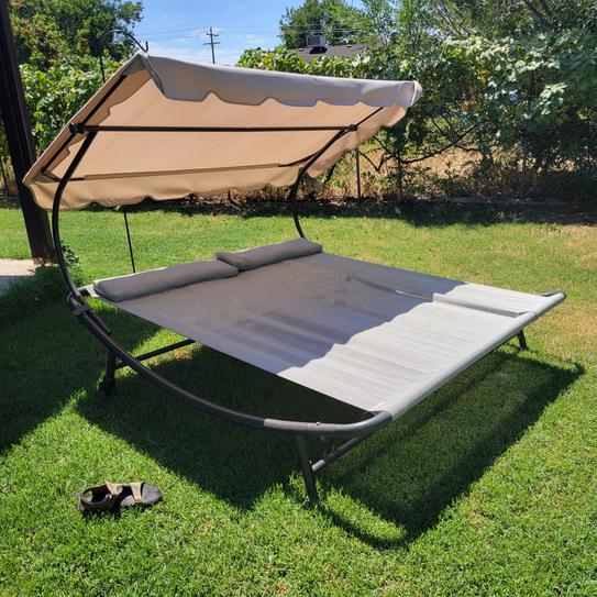 Reviews for Abba Patio Brown Metal Double Outdoor Chaise Lounge Bed with Gray Cushions and Headrest Pillow Pg 1 The Home Depot