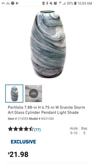 Portfolio 7.88-in H 4.75-in W Granite Storm Art Glass Cylinder Pendant Light Shade