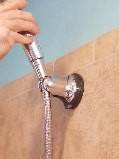 Suction Cup Shower Head Holder – Adjustable Wall Mount Bracket With Hook, Tool-Free Installation, Fits Most Handheld Wands, Silver