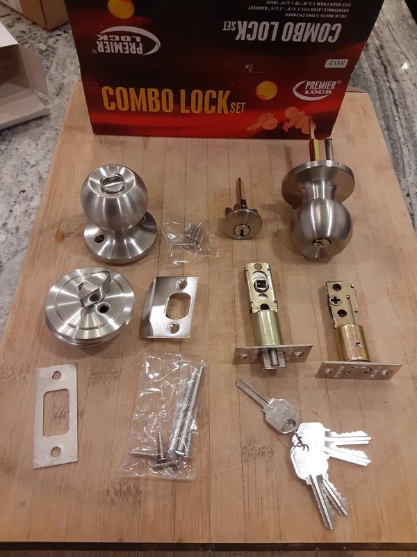 Premier Lock Solid Brass Entry Door Knob Combo Lock Set with