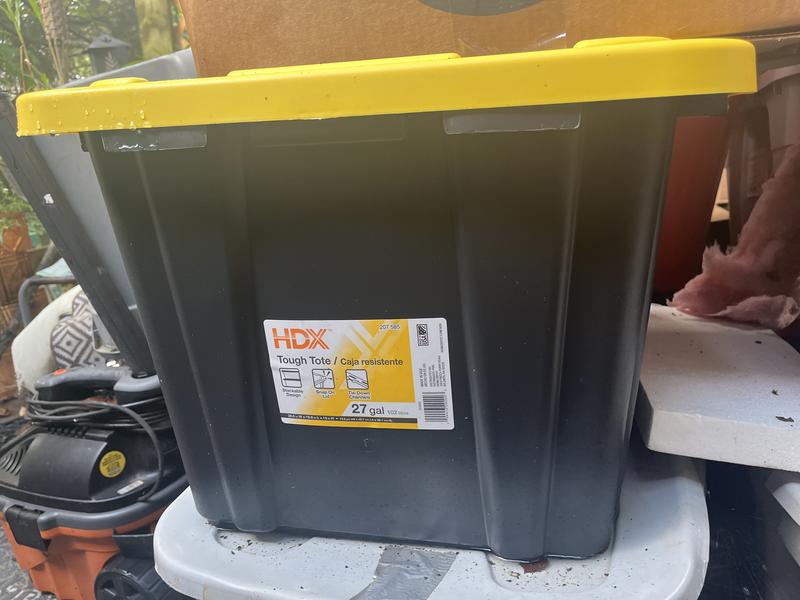 HDX 77 Gal. Tough Storage Tote with Wheels in Black with Yellow