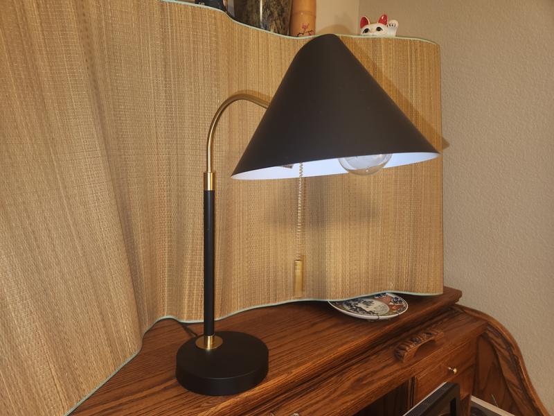 Hampton Bay Tramble 20 in. Black Metal Shade Table Lamp with Pull