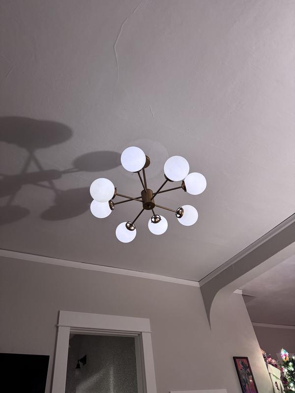 Merra 8-Light Antique Brass Sputnik Style Chandelier with White