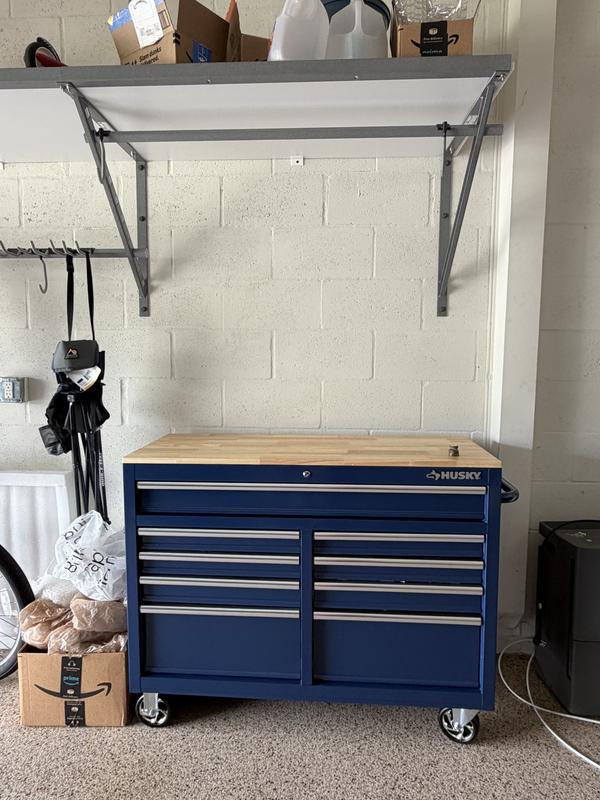 Husky Tool Storage 46 in. W x 18 in. D 9-Drawer Gloss Blue Mobile