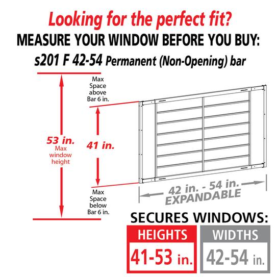 Mr. Goodbar Fixed 42 in. to 54 in. Adjustable Width 6-Bar Window Guard ...