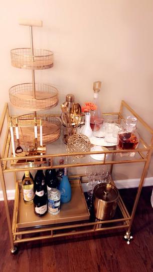 Home Decorators Collection Gold Leaf Metal and Glass Rolling Bar Cart with  Glass Top (30 in. W x 33 in. H) V174814-NP - The Home Depot