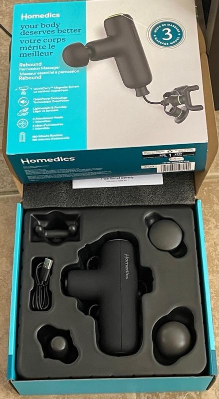 Homedics Active Fit Compact Percussion Body Massage Gun with Soothing Heat, Cordless, Deep-Tissue Massage, Black