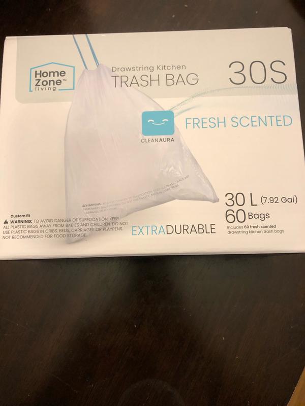 Home Zone Living 11.9 gal. 60-Count Code 45s Kitchen Trash Bags with Drawstring Handle, White