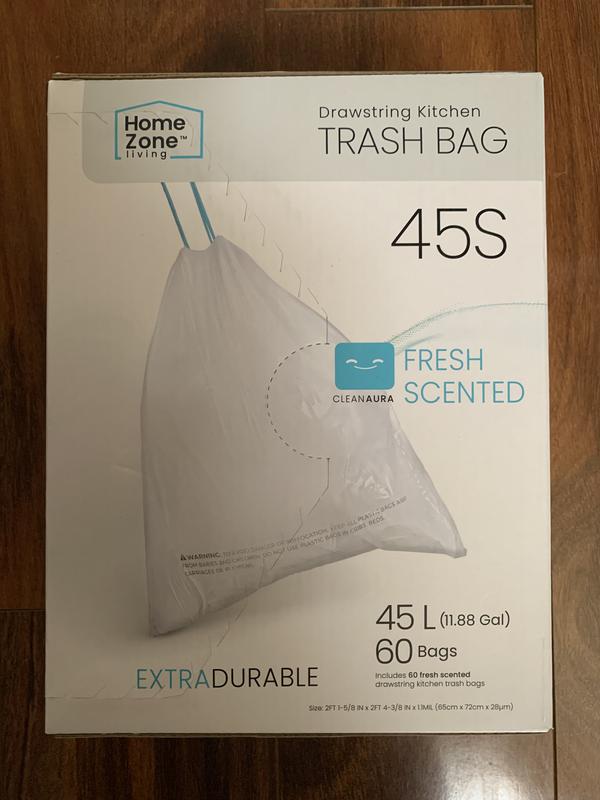 Home Zone Living 5.3 Gallon Kitchen Trash Bags with Drawstring Handles, Heavy Duty Custom Fit Design for 20 Liter Dual Recycling Liners, Code 20R, 60