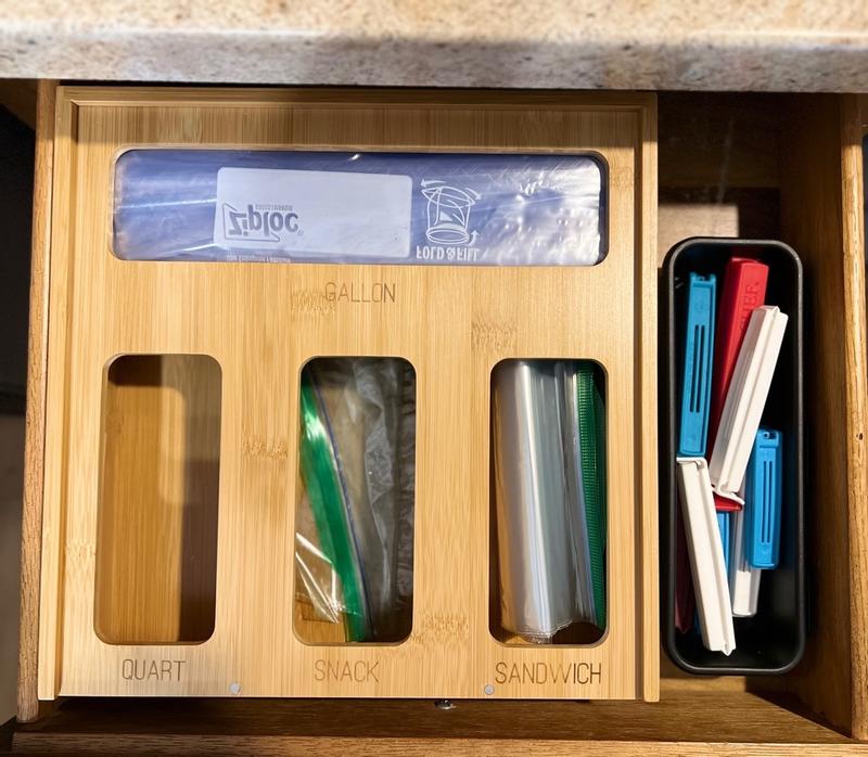 Storage Bag Organizer for Kitchen Drawer Organization, Bamboo