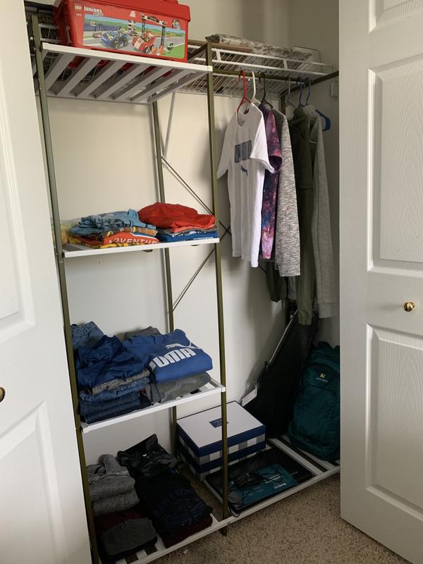 Olive/White Metal Freestanding Open Closet with 4 Shelves