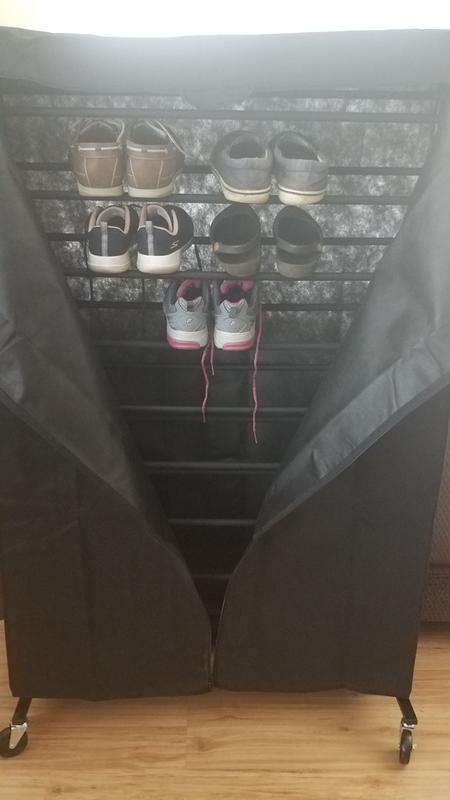 Black 50-Pair Rolling Shoe Tower with Cover