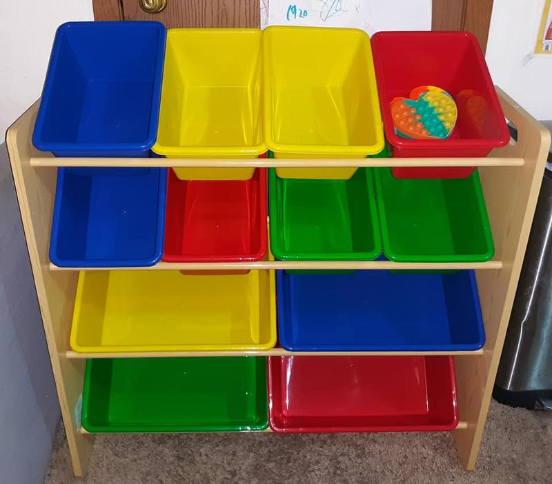 Tot Tutors Kids Toy Storage Organizer with 12 Plastic Bins Natural/Primary