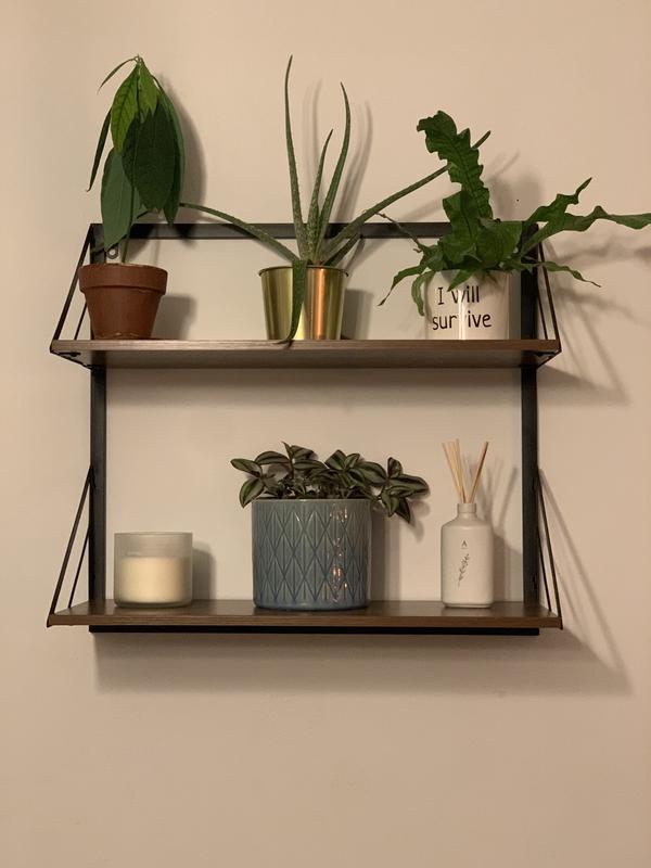 Black/Maple Modern 2-Tier Wall Shelf with Easy to Hang Design