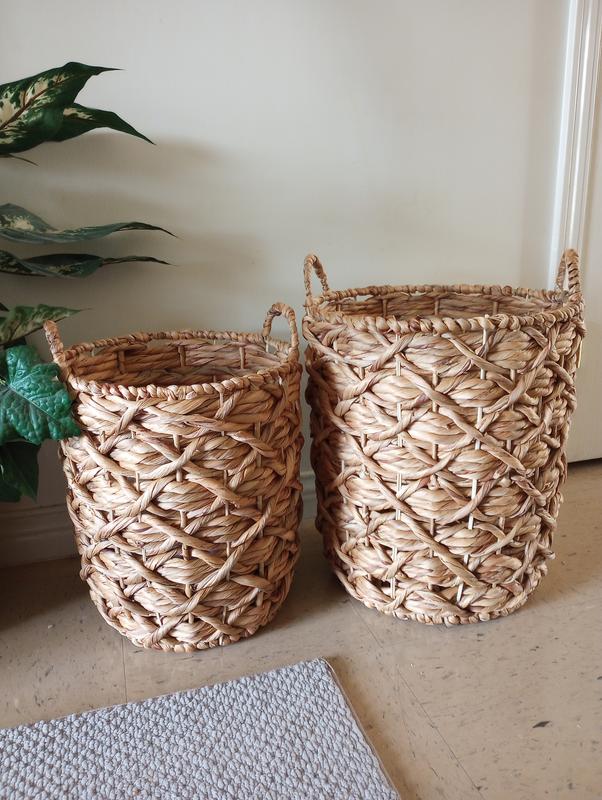 Honey-Can-Do Juego de 2 cestas redondas decorativas de mimbre con asas para  almacenamiento, natural STO-09848 Natural