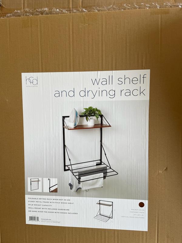 Black/Walnut Over-the-Door Drying Rack with Shelf