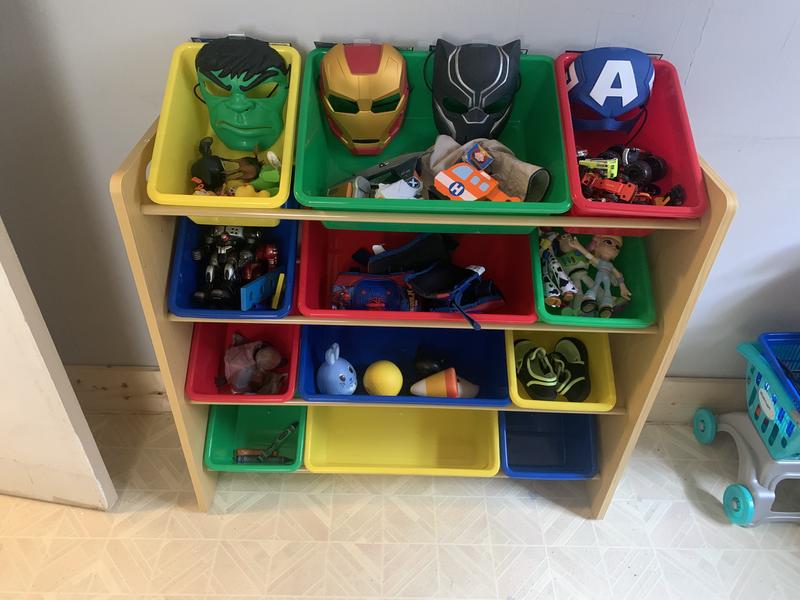 Natural/Primary Colors 12-Bin Kids Toy Storage Organizer