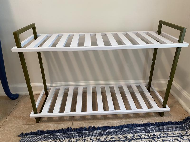 Honey-Can-Do 2-Tier Tubular Metal Shoe Rack - Olive and White