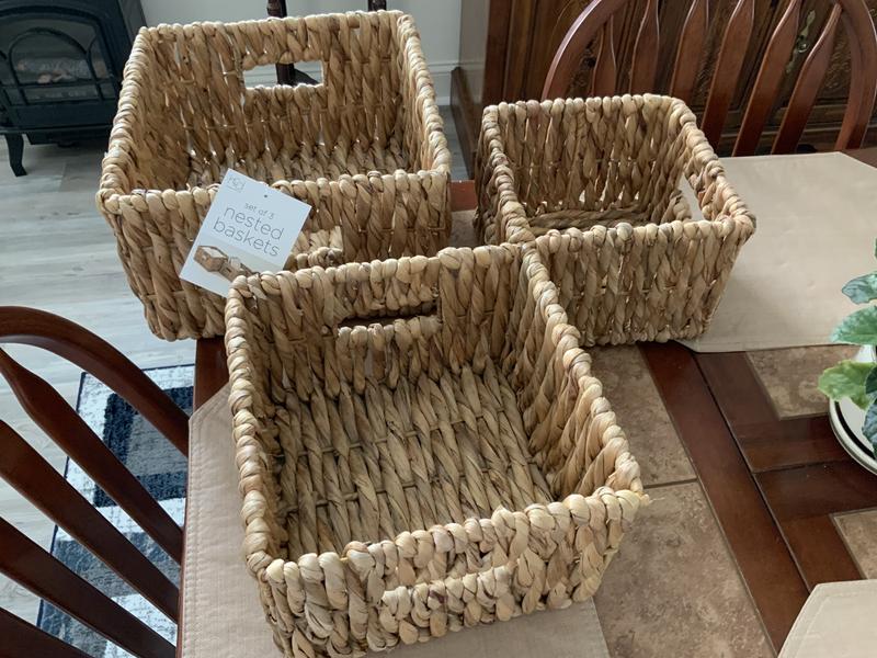 A Set Of 3 Knitting Basket Natural & White